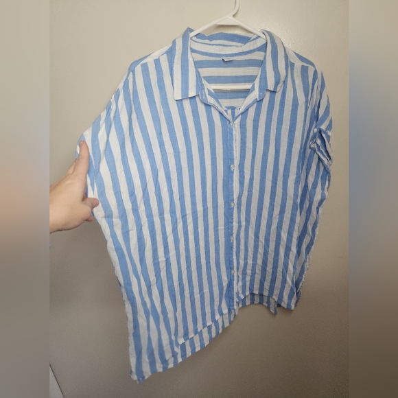 Women's Old Navy Blue & White Striped Button Down Shirt Sz XXL - Picture 4 of 6